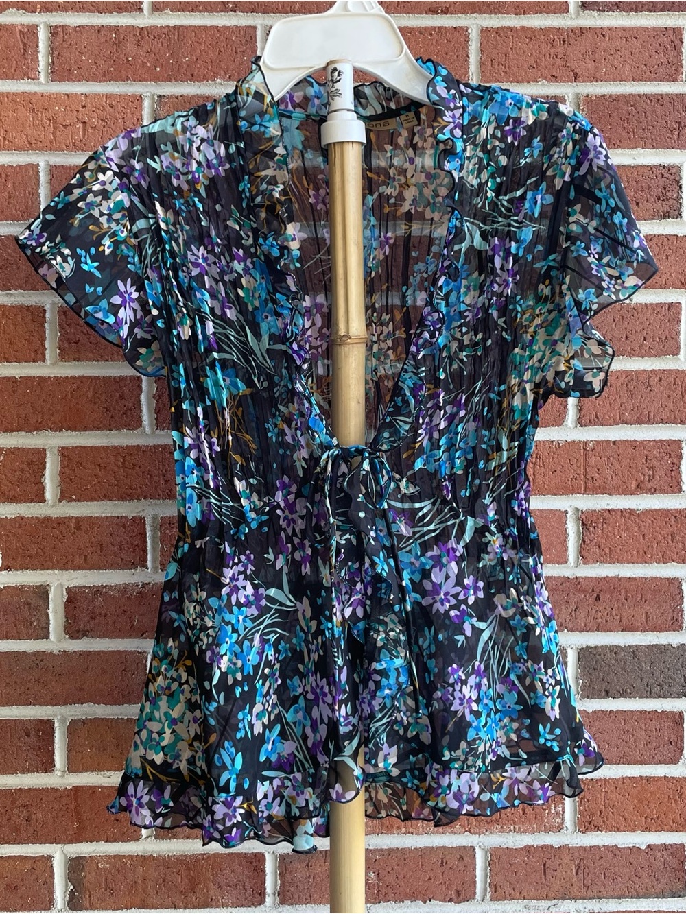Notations Floral Tie-Front Short Sleeve Blouse